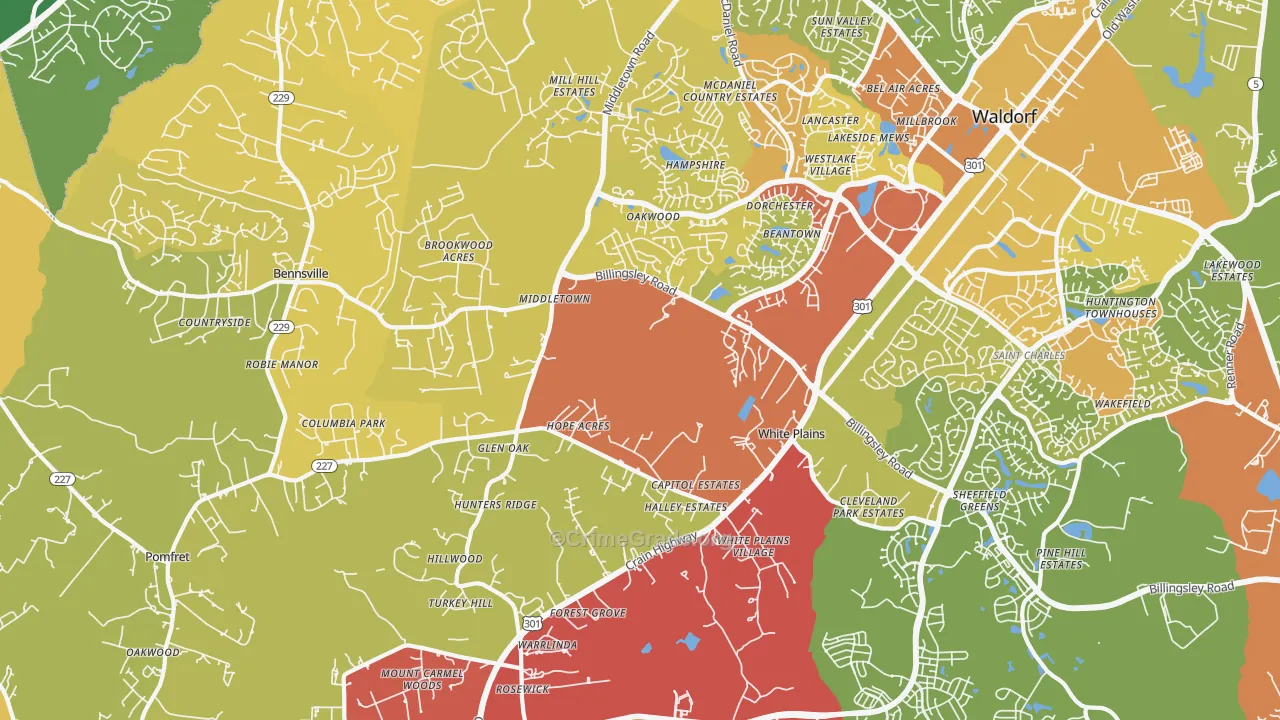White Plains, MD Map of Drug-Related Crime Rates