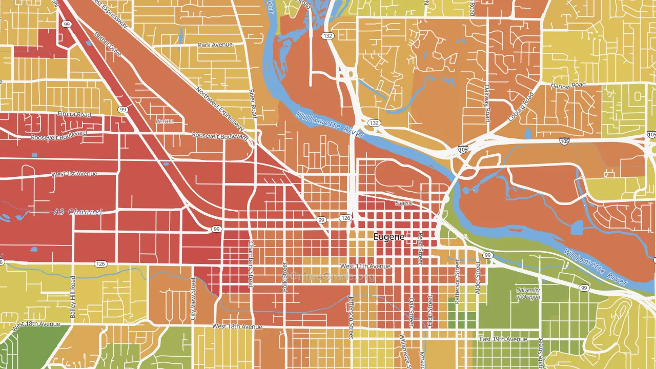 Whiteaker, Eugene, OR Map of Drug-Related Crime Rates