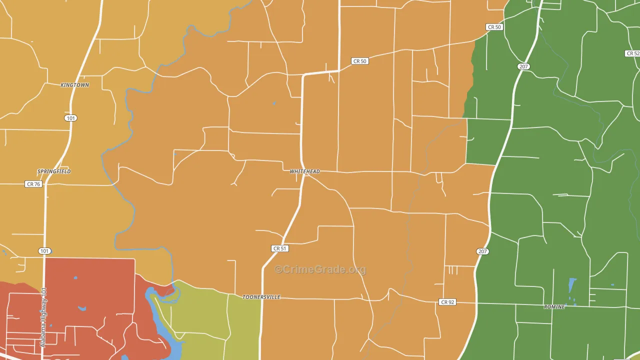 Whitehead, AL Map of Drug-Related Crime Rates