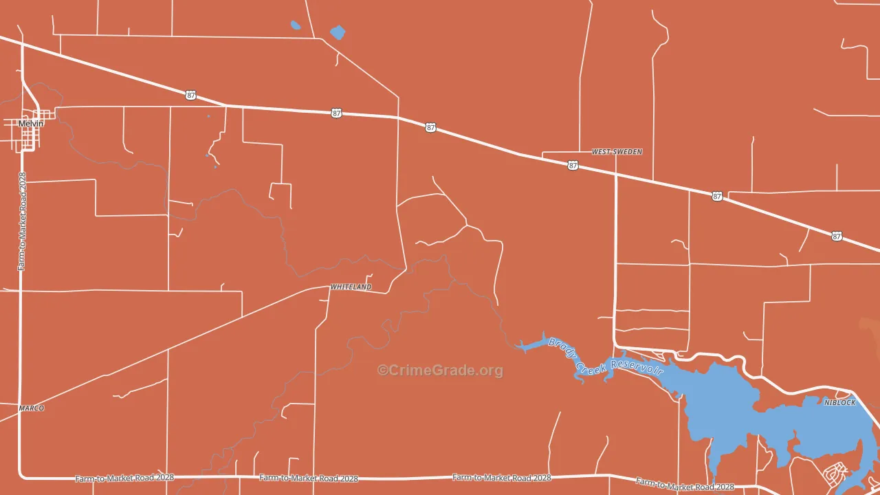Whiteland, TX Map of Drug-Related Crime Rates