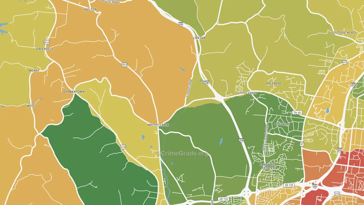 Whites Creek, TN Map of Drug-Related Crime Rates