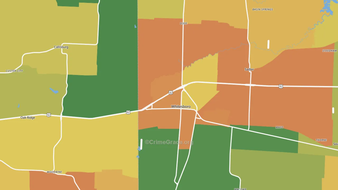 Whitesboro, TX Map of Drug-Related Crime Rates