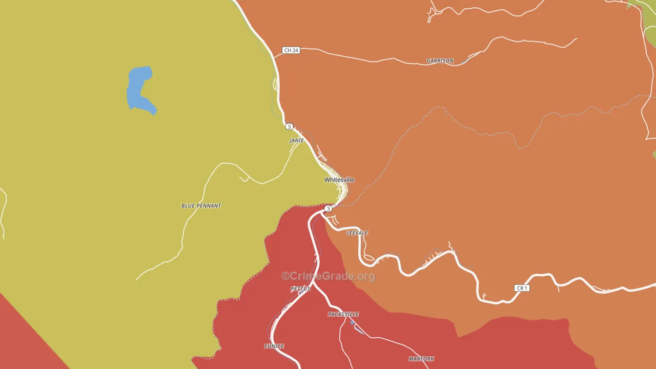 Whitesville, WV Map of Drug-Related Crime Rates