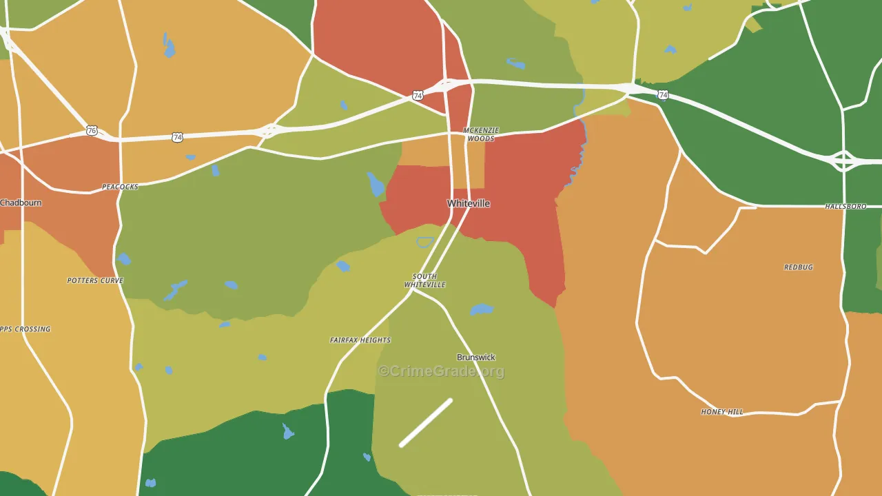 Whiteville, NC Map of Drug-Related Crime Rates