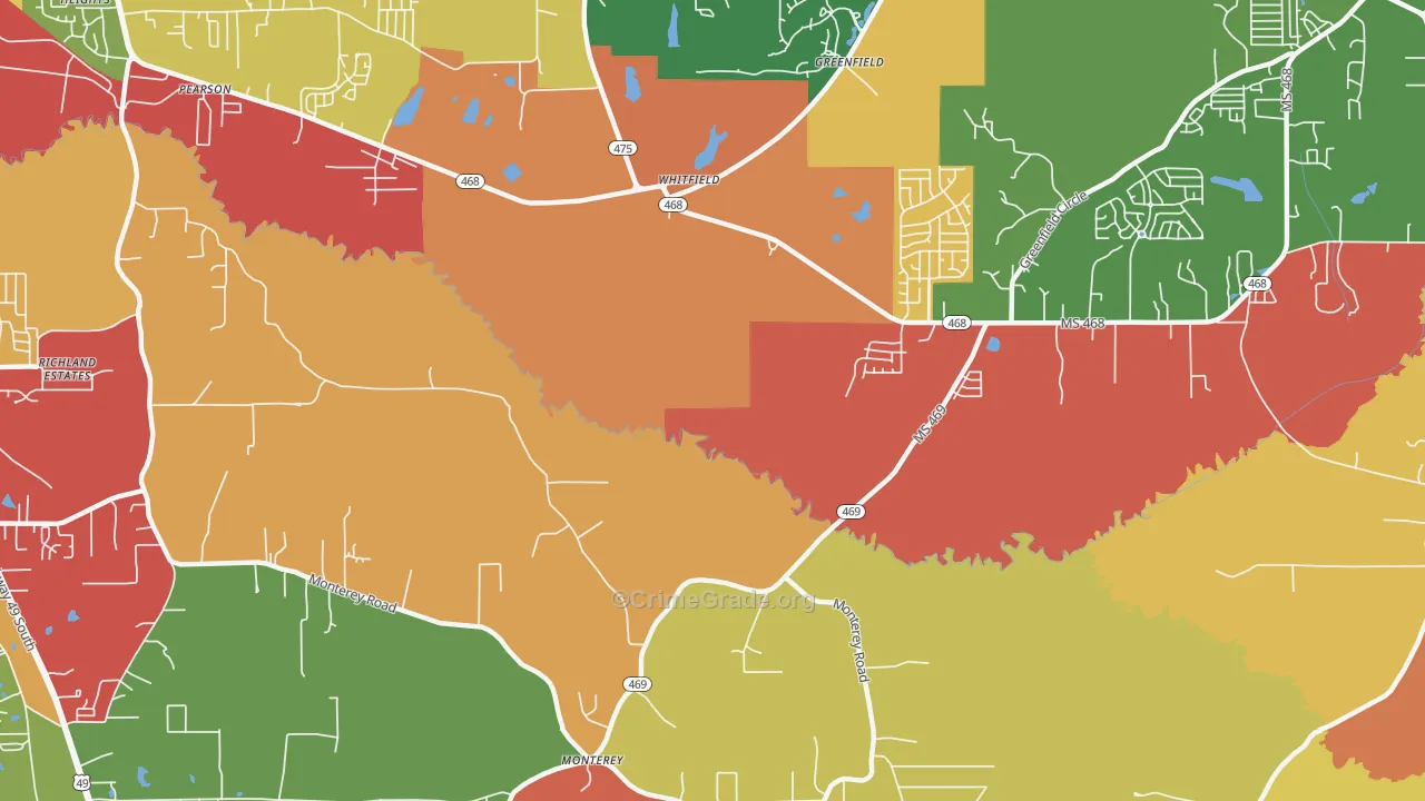 Whitfield, MS Map of Drug-Related Crime Rates