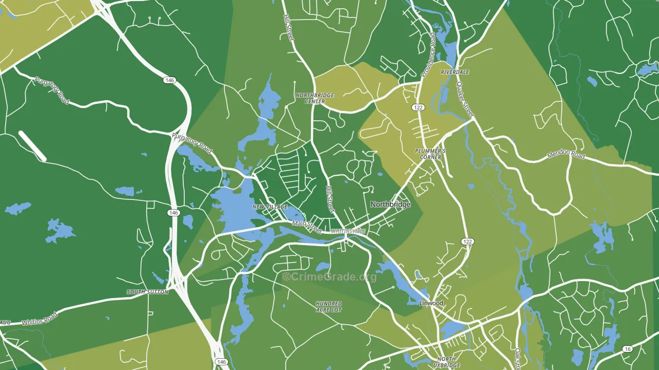 Whitinsville, MA Map of Drug-Related Crime Rates
