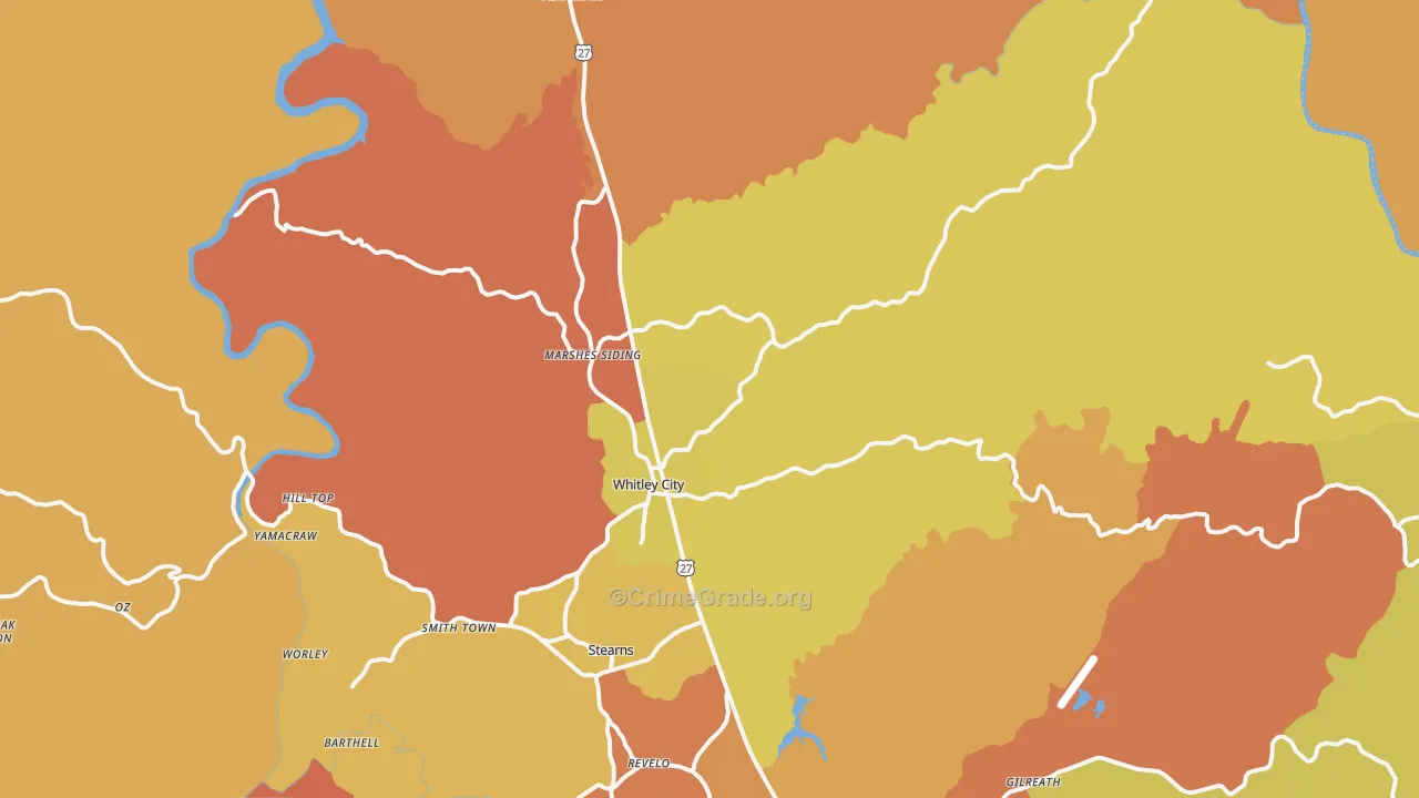 Whitley City, KY Map of Drug-Related Crime Rates