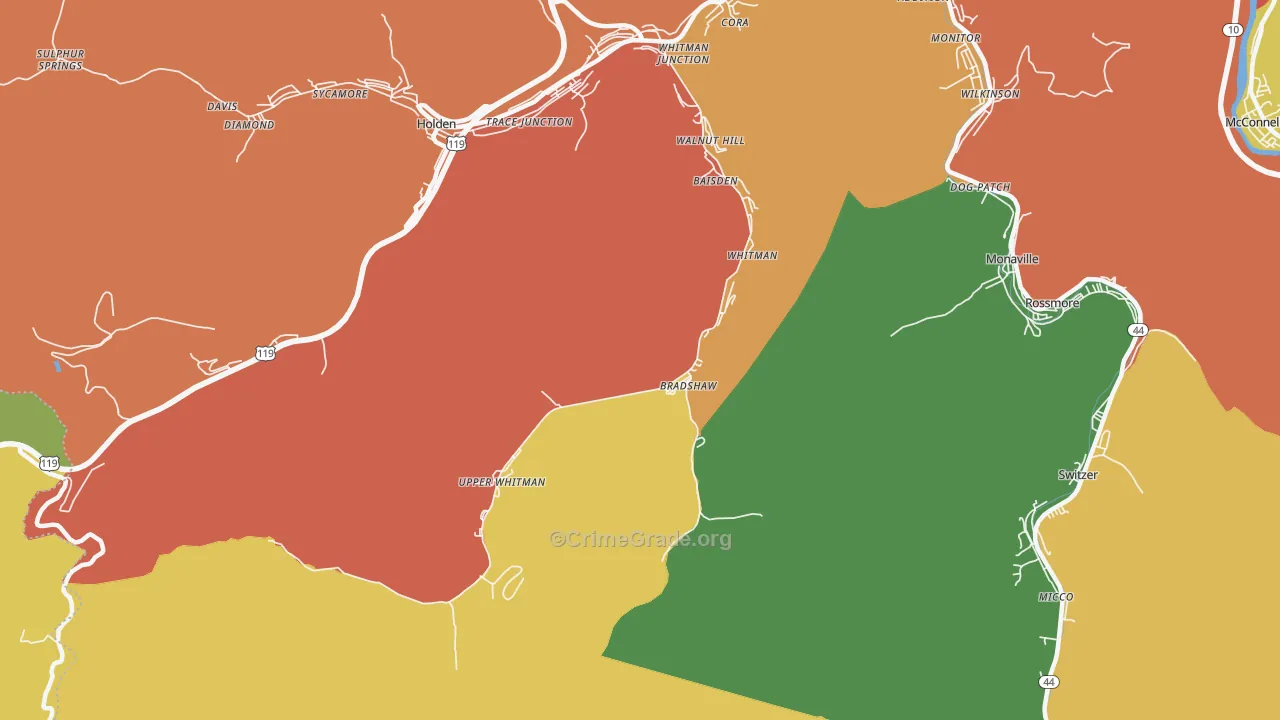 Whitman, WV Map of Drug-Related Crime Rates