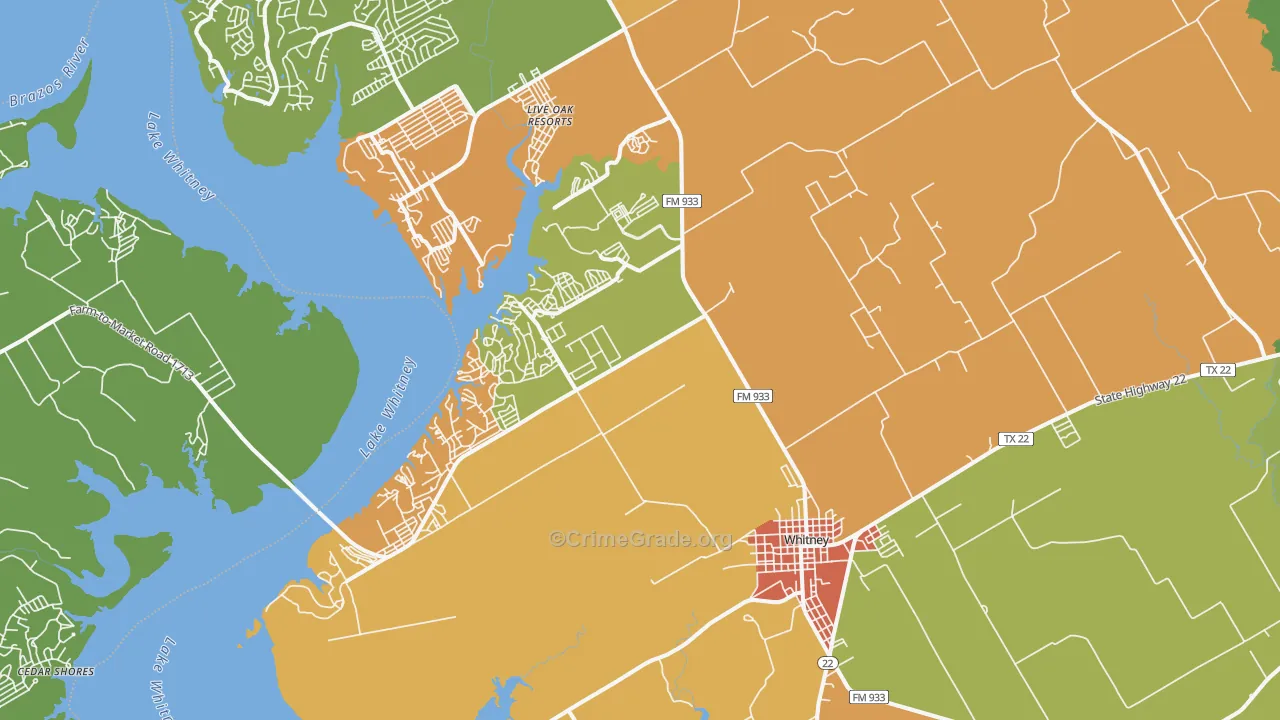 Whitney, TX Map of Drug-Related Crime Rates