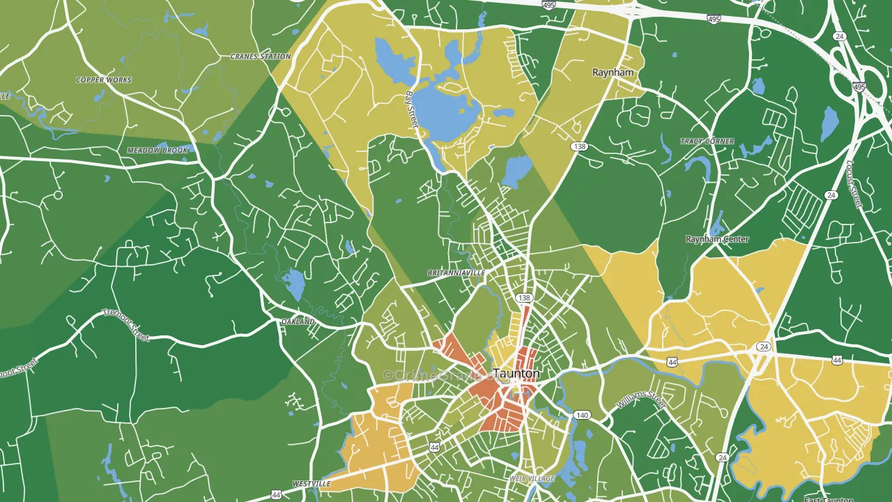 Whittenton, Taunton, MA Map of Drug-Related Crime Rates