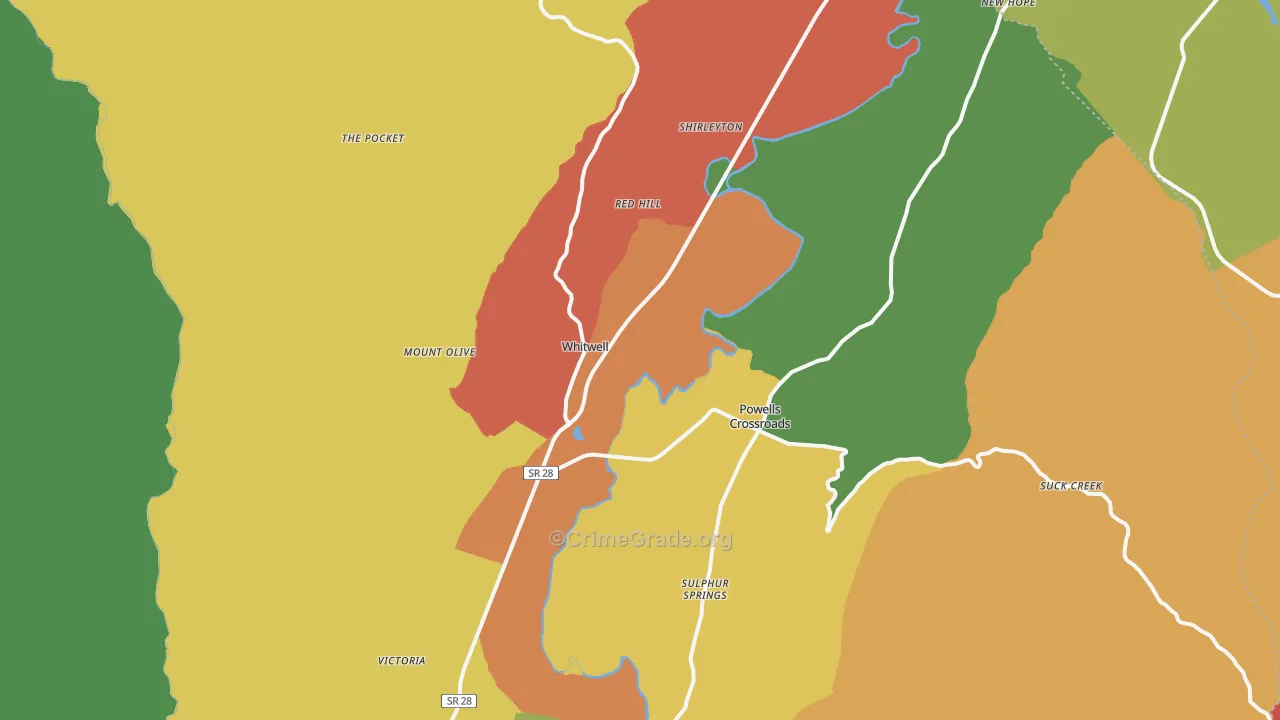Whitwell, TN Map of Drug-Related Crime Rates
