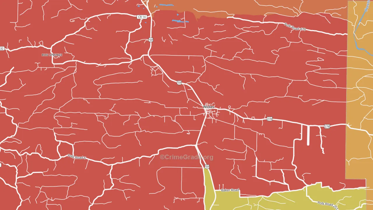 Wickes, AR Map of Drug-Related Crime Rates