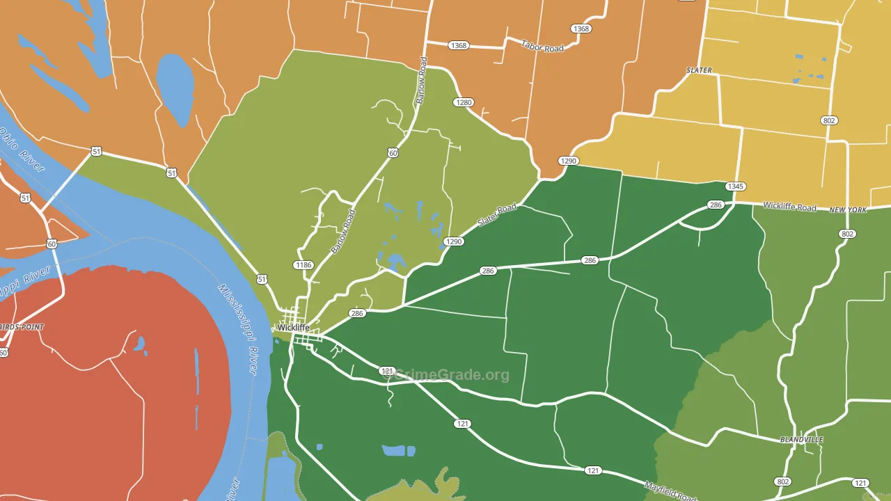 Wickliffe, KY Map of Drug-Related Crime Rates