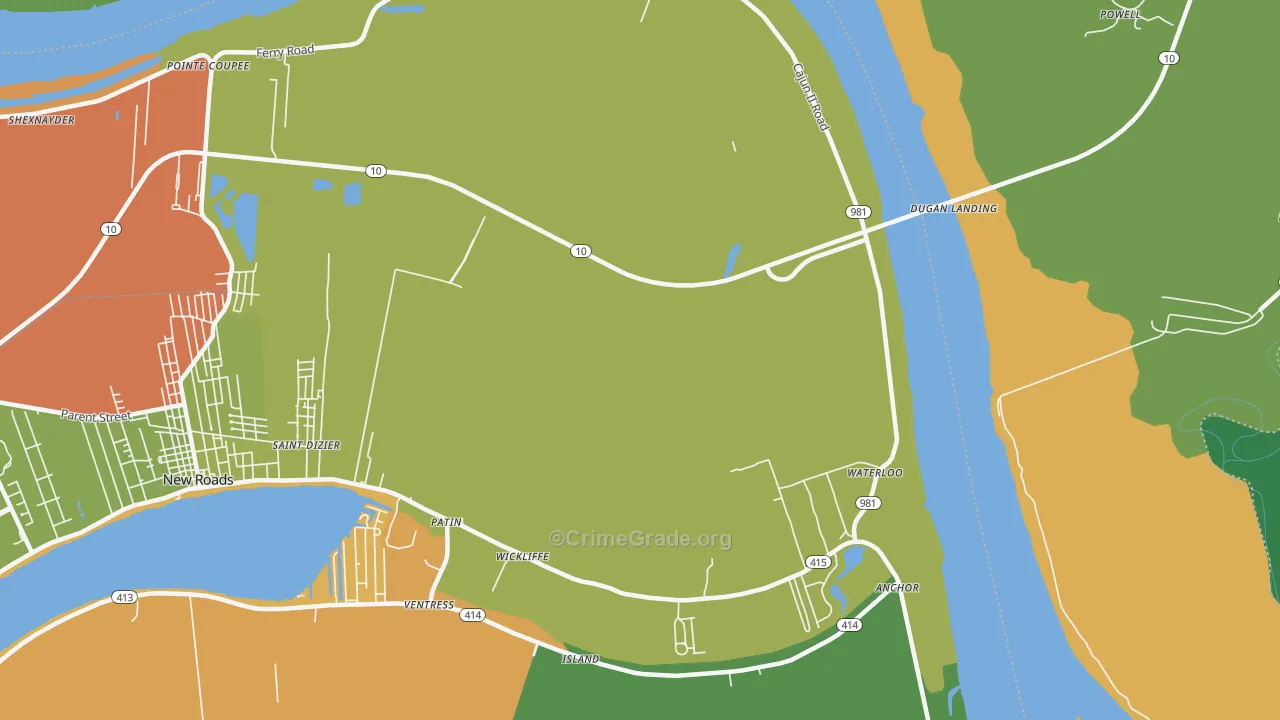 Wickliffe, LA Map of Drug-Related Crime Rates