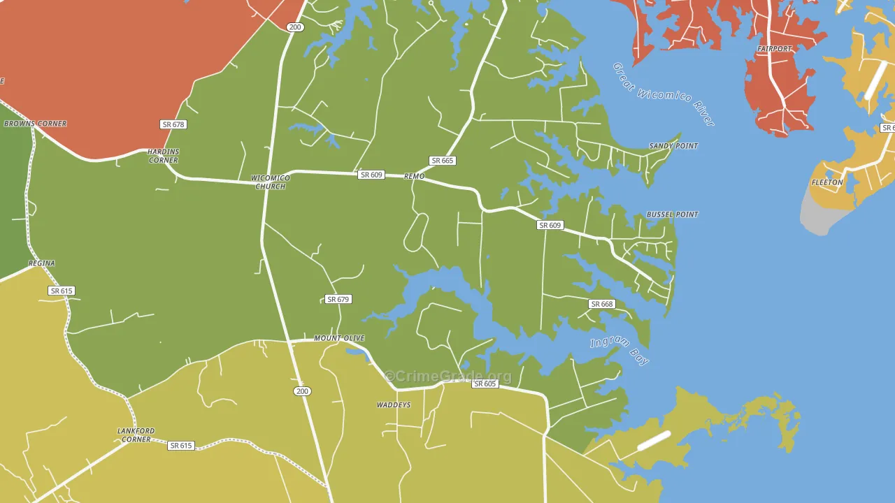 Wicomico Church, VA Map of Drug-Related Crime Rates
