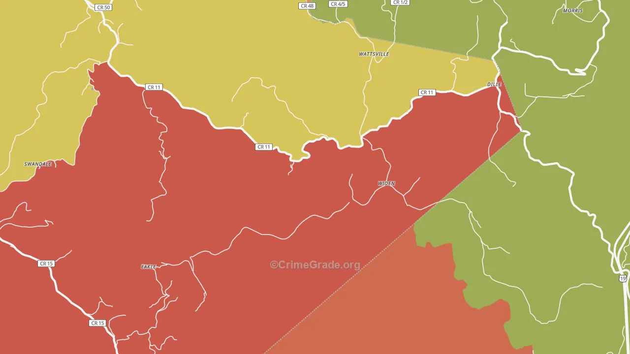 Widen, WV Map of Drug-Related Crime Rates