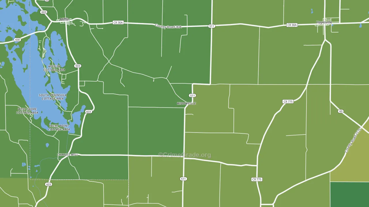 Widowville, OH Map of Drug-Related Crime Rates