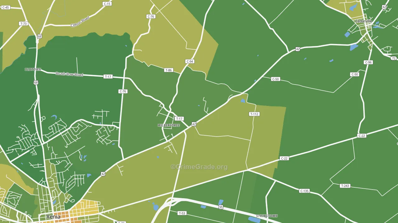 Wilberforce, OH Map of Drug-Related Crime Rates