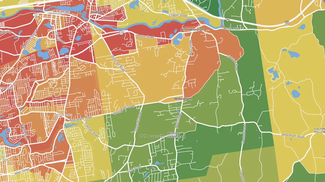 Wilbraham, MA Map of Drug-Related Crime Rates
