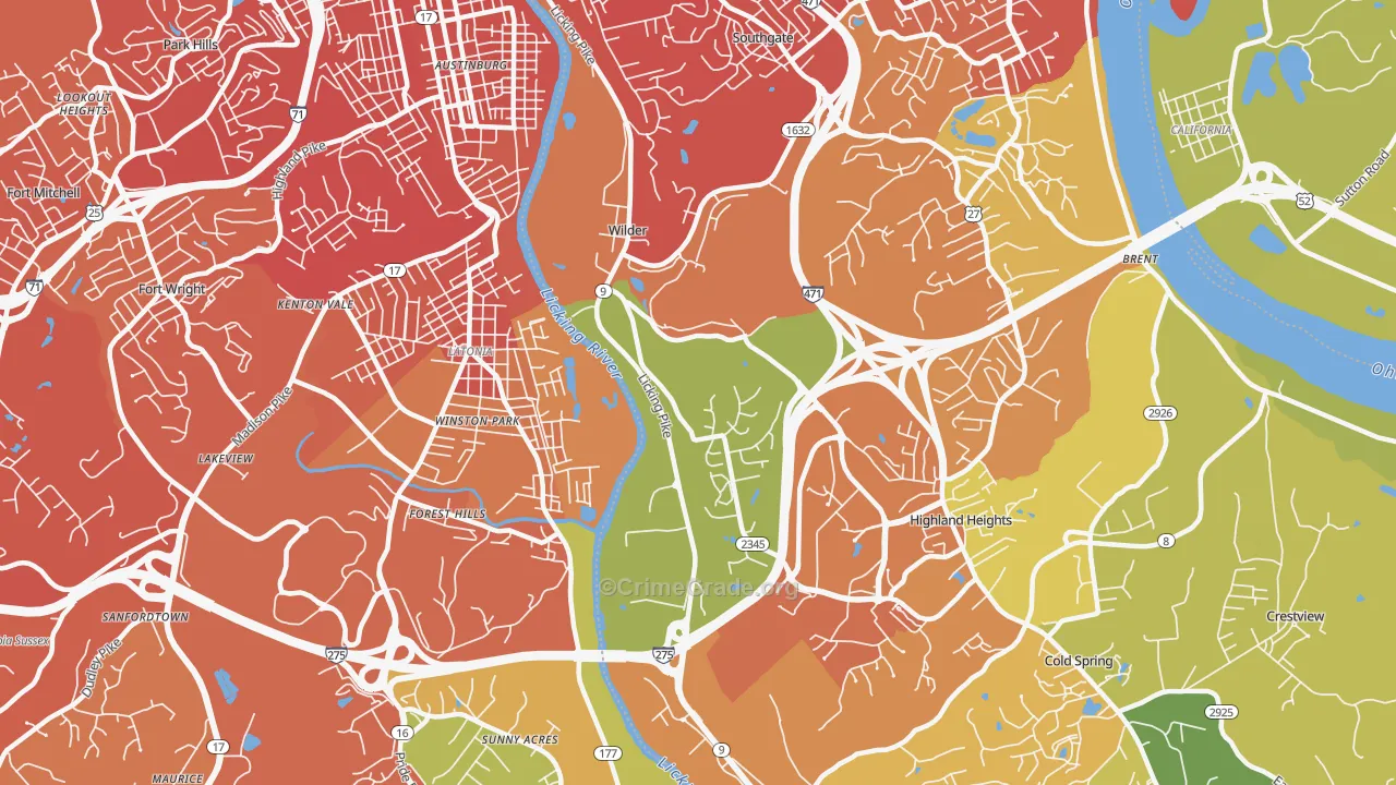 Wilder, KY Map of Drug-Related Crime Rates