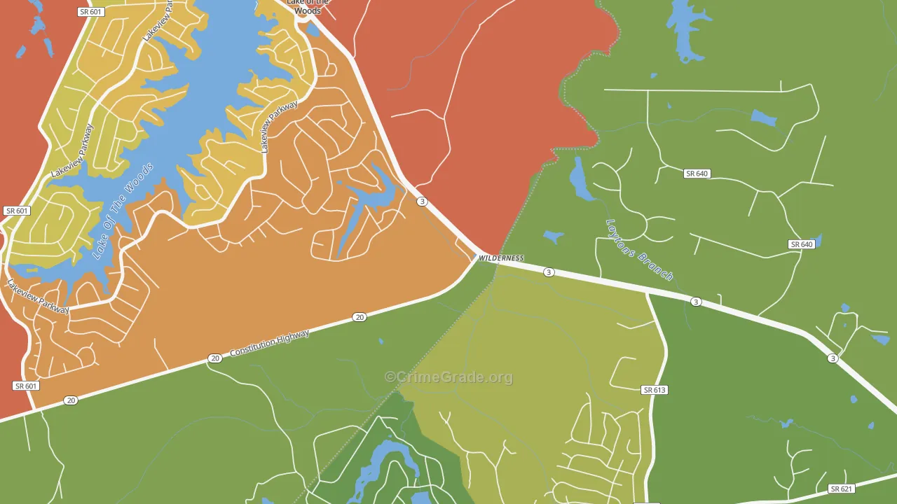 Wilderness, VA Map of Drug-Related Crime Rates