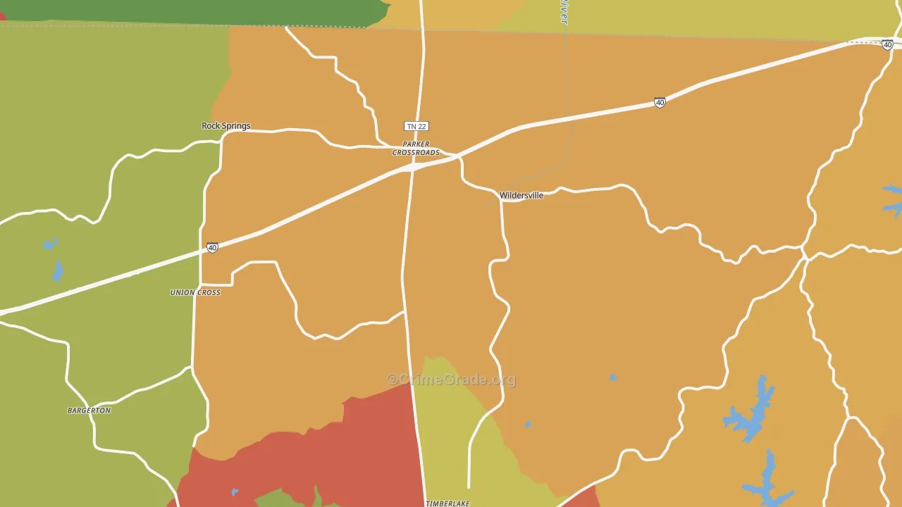 Wildersville, TN Map of Drug-Related Crime Rates