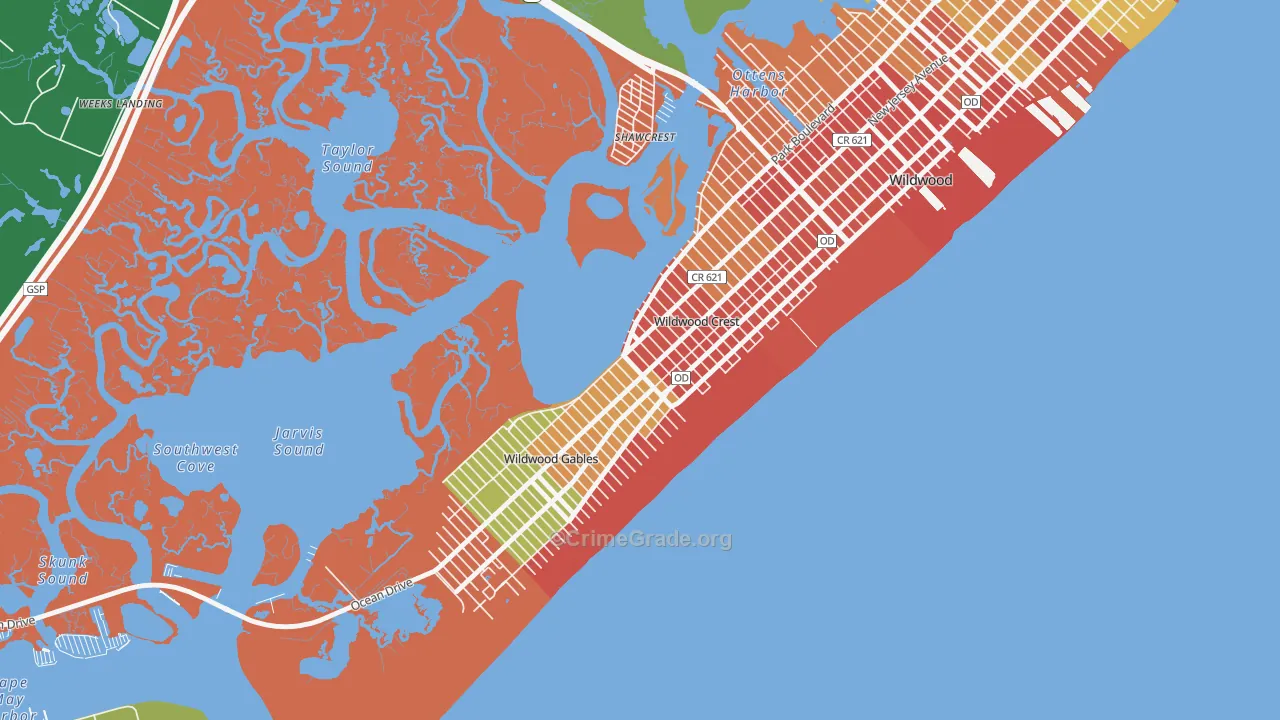 Wildwood Crest, NJ Map of Drug-Related Crime Rates