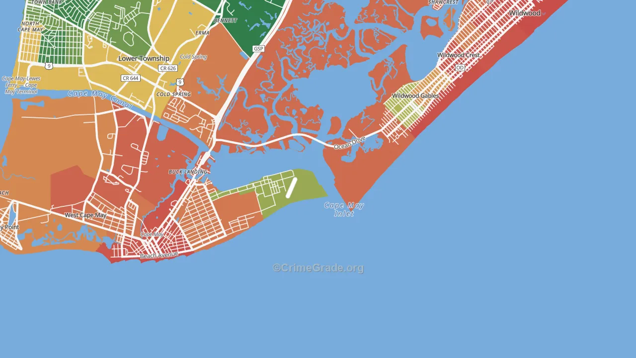 Wildwood Gables, NJ Map of Drug-Related Crime Rates