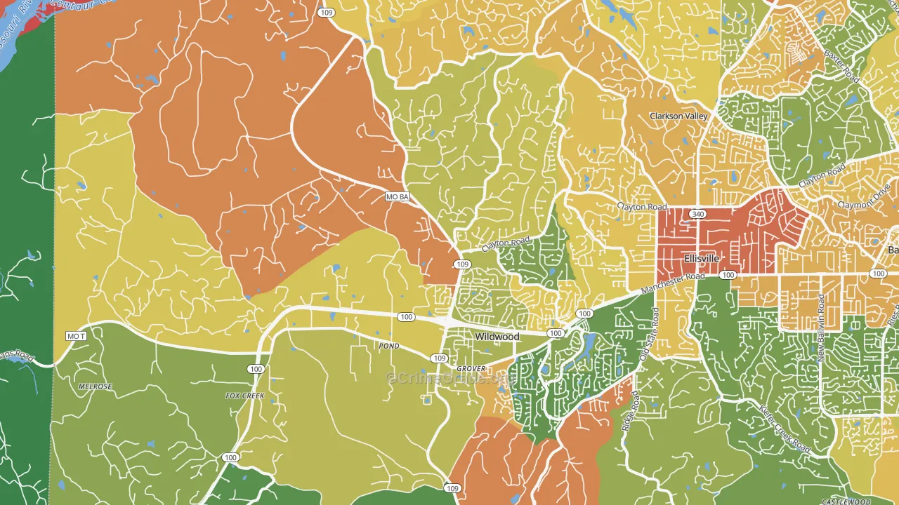 Wildwood, MO Map of Drug-Related Crime Rates