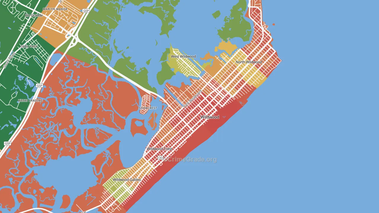 Wildwood, NJ Map of Drug-Related Crime Rates