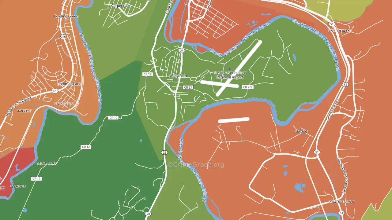 Wiley Ford, WV Map of Drug-Related Crime Rates