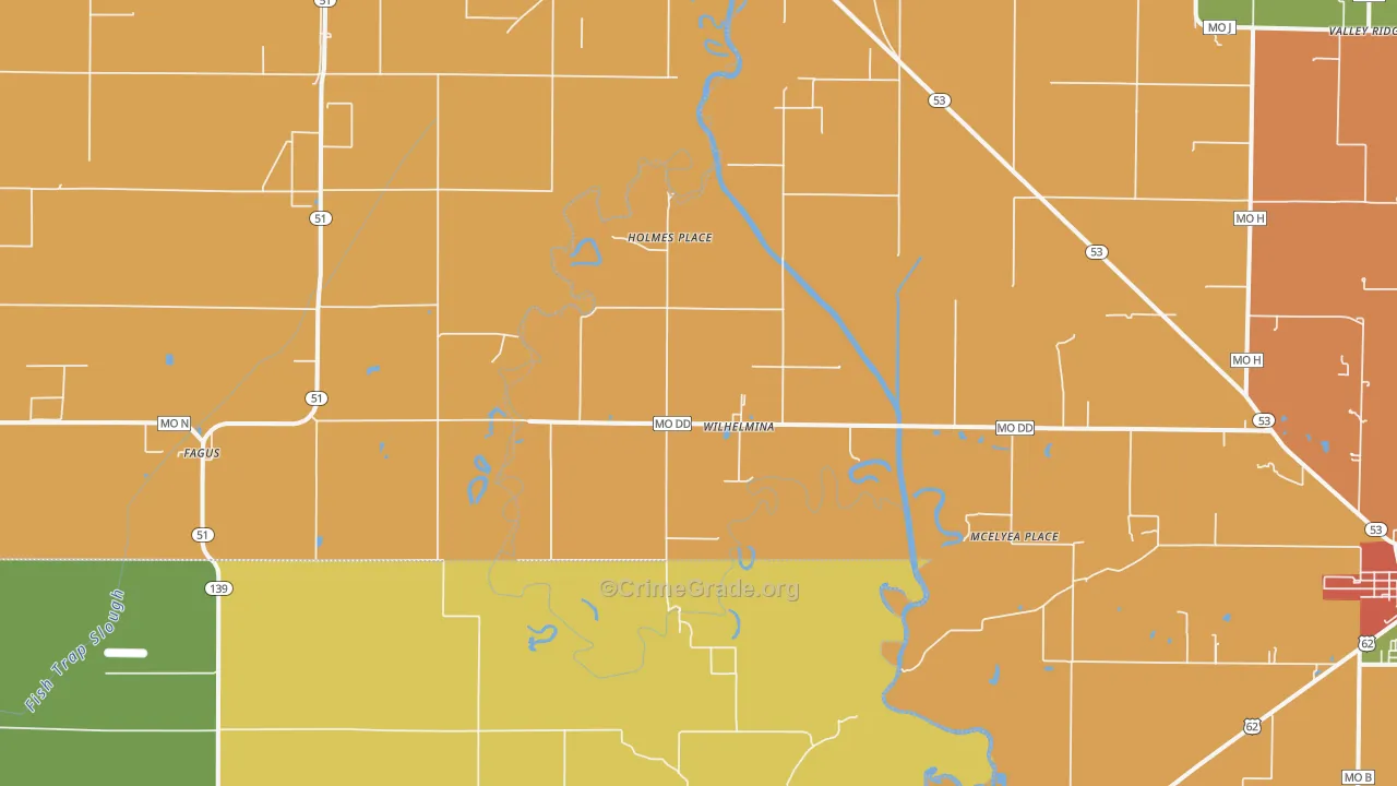 Wilhelmina, MO Map of Drug-Related Crime Rates