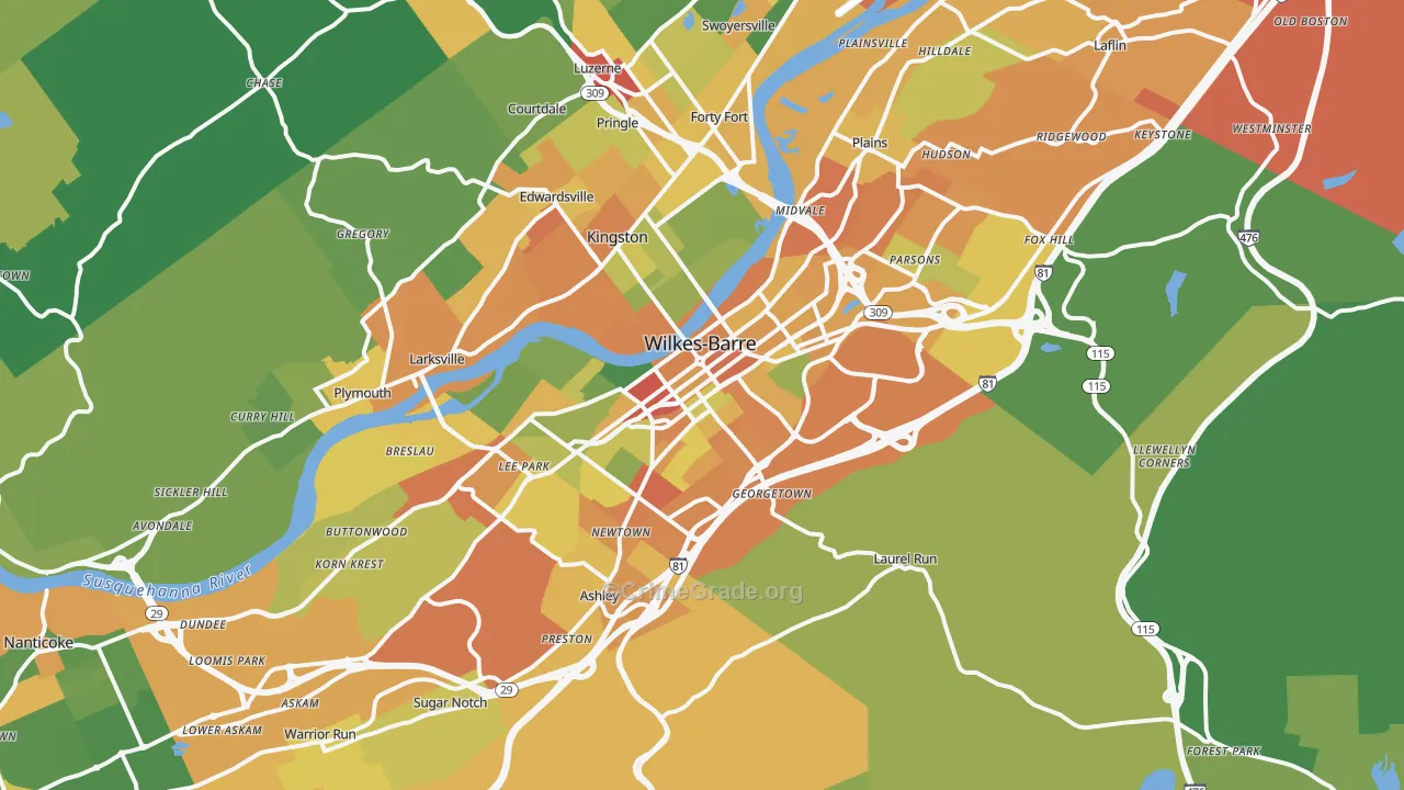 Wilkes-Barre, PA Map of Drug-Related Crime Rates