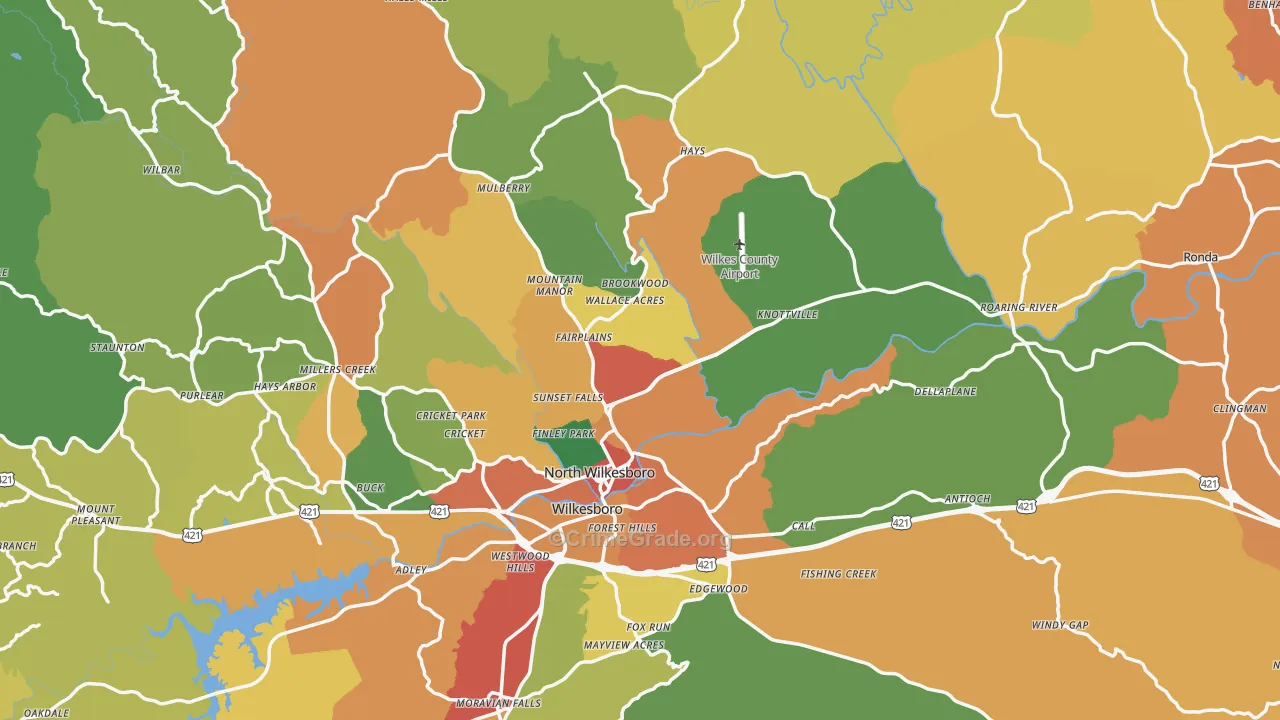 Wilkes County, NC Map of Drug-Related Crime Rates