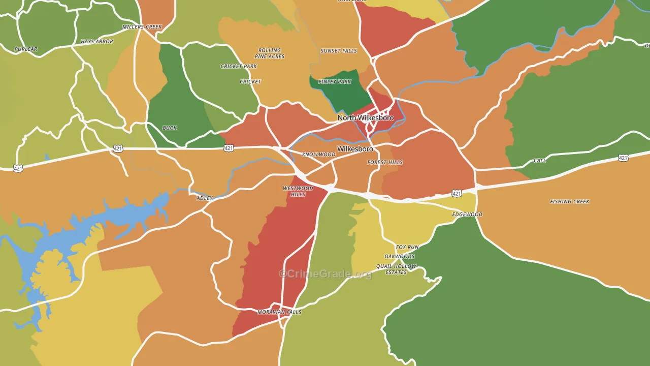 Wilkesboro, NC Map of Drug-Related Crime Rates