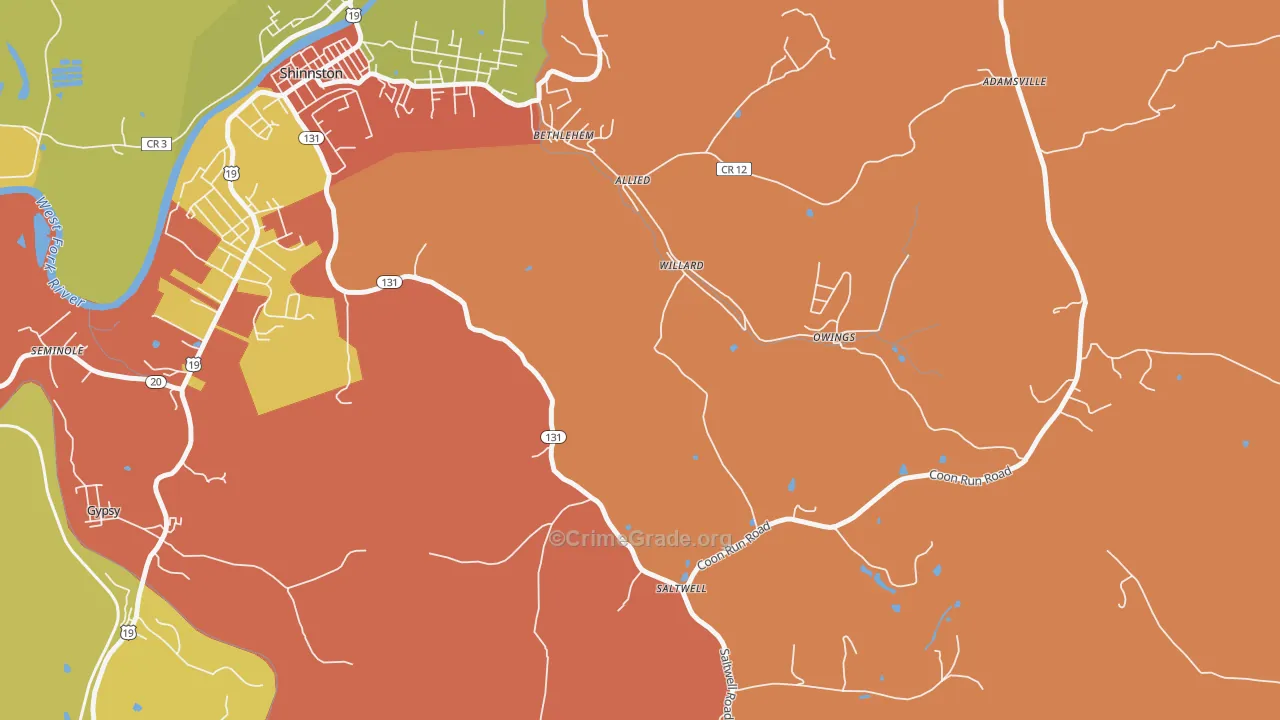 Willard, WV Map of Drug-Related Crime Rates