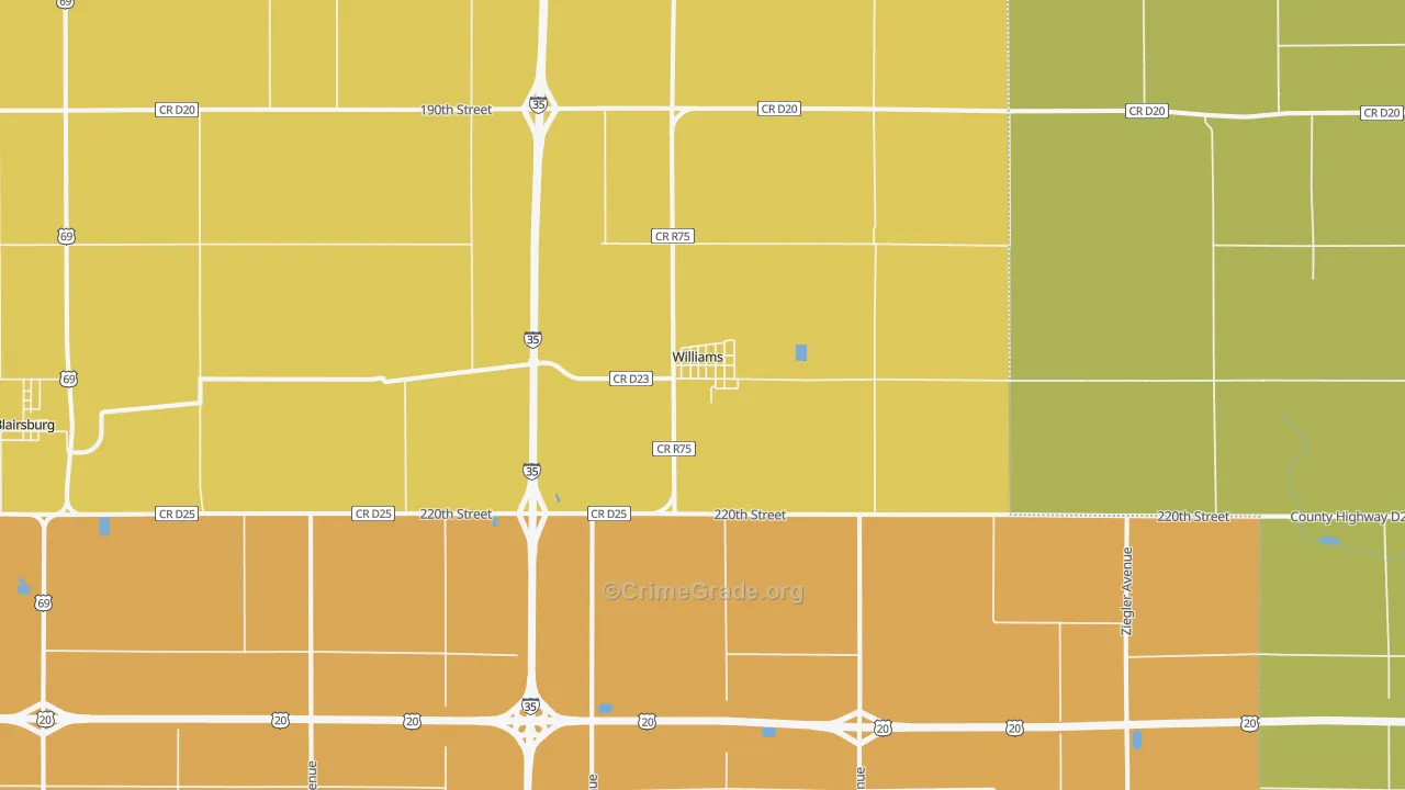 Williams, IA Map of Drug-Related Crime Rates