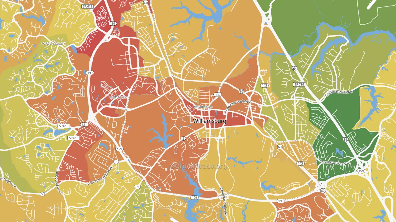 Williamsburg City, VA Map of Drug-Related Crime Rates