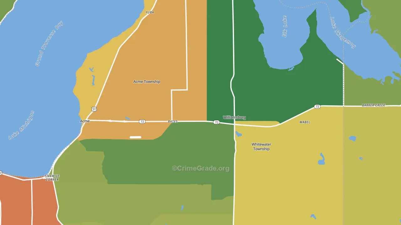 Williamsburg, MI Map of Drug-Related Crime Rates