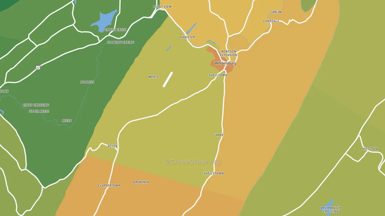 Williamsburg, PA Map of Drug-Related Crime Rates