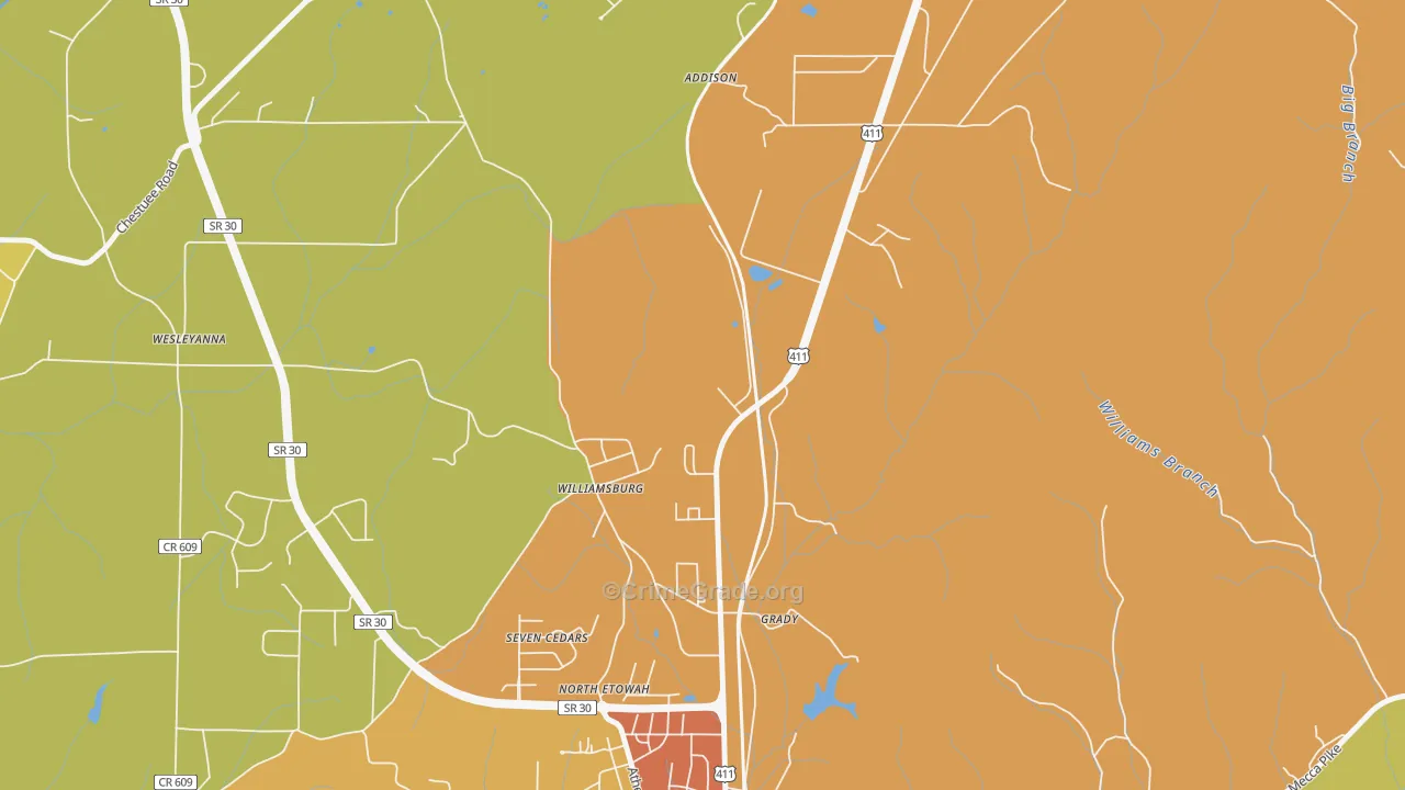Williamsburg, TN Map of Drug-Related Crime Rates