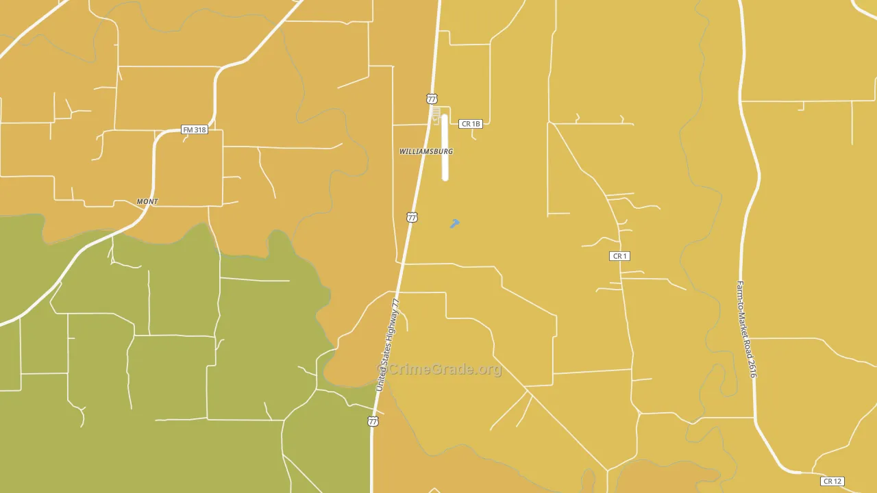 Williamsburg, TX Map of Drug-Related Crime Rates
