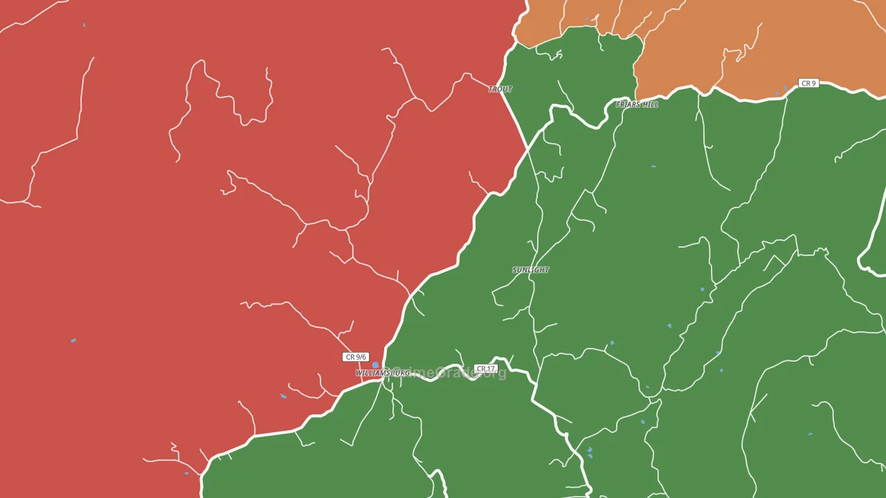 Williamsburg, WV Map of Drug-Related Crime Rates
