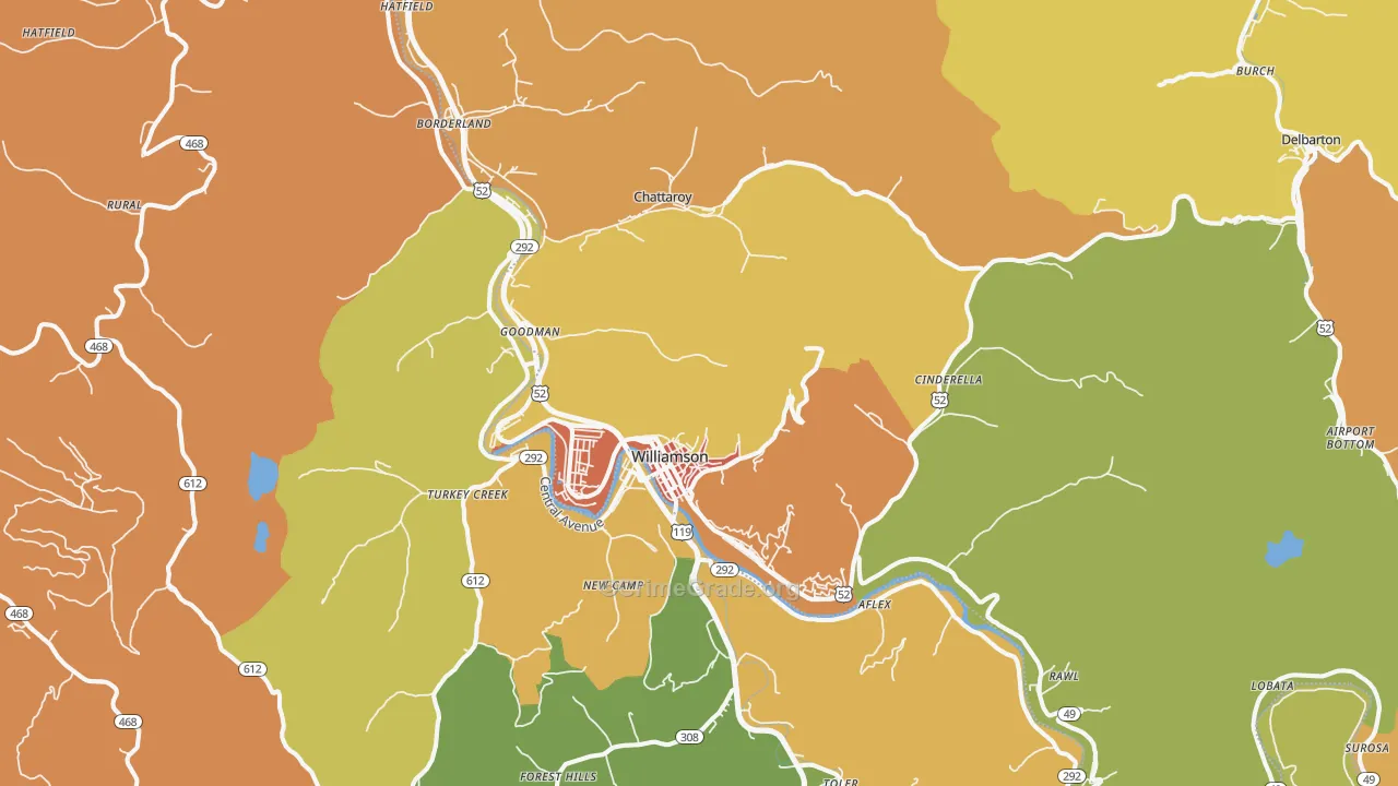 Williamson, WV Map of Drug-Related Crime Rates