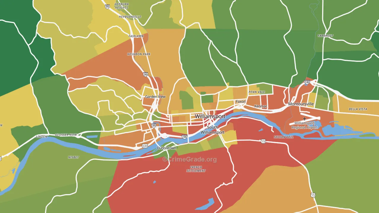 Williamsport, PA Map of Drug-Related Crime Rates