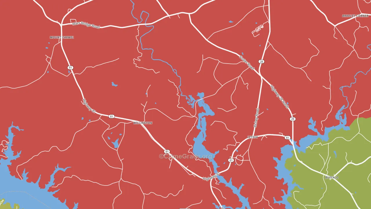 Willington, SC Map of Drug-Related Crime Rates