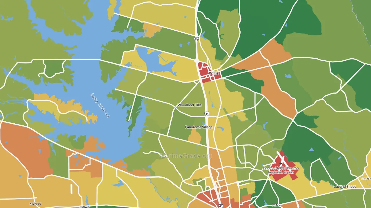 Willis, TX Map of Drug-Related Crime Rates