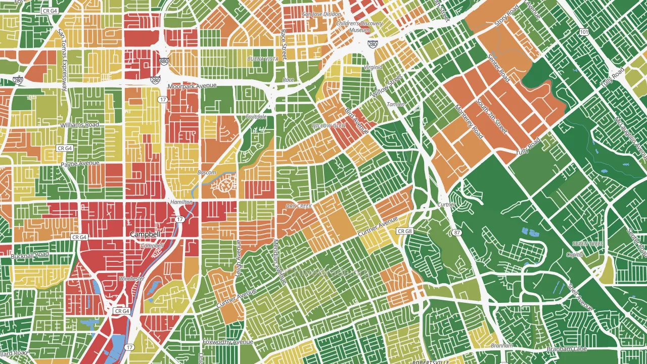 Willow Glen, San Jose, CA Map of Drug-Related Crime Rates
