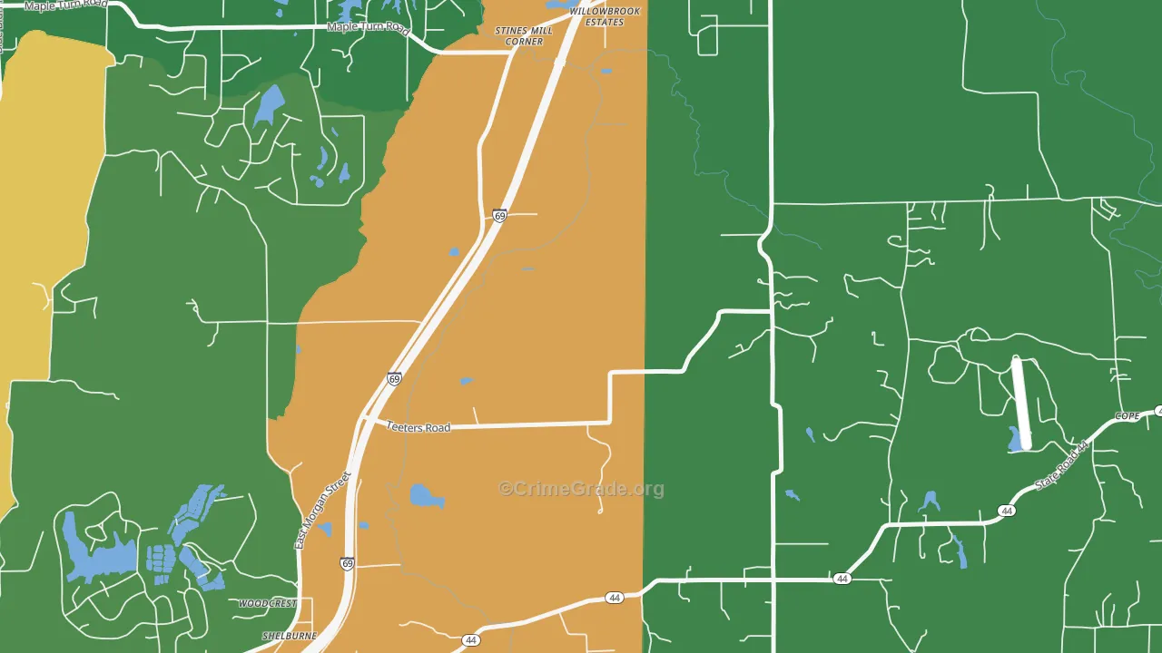 Willowbrook Estates, IN Map of Drug-Related Crime Rates
