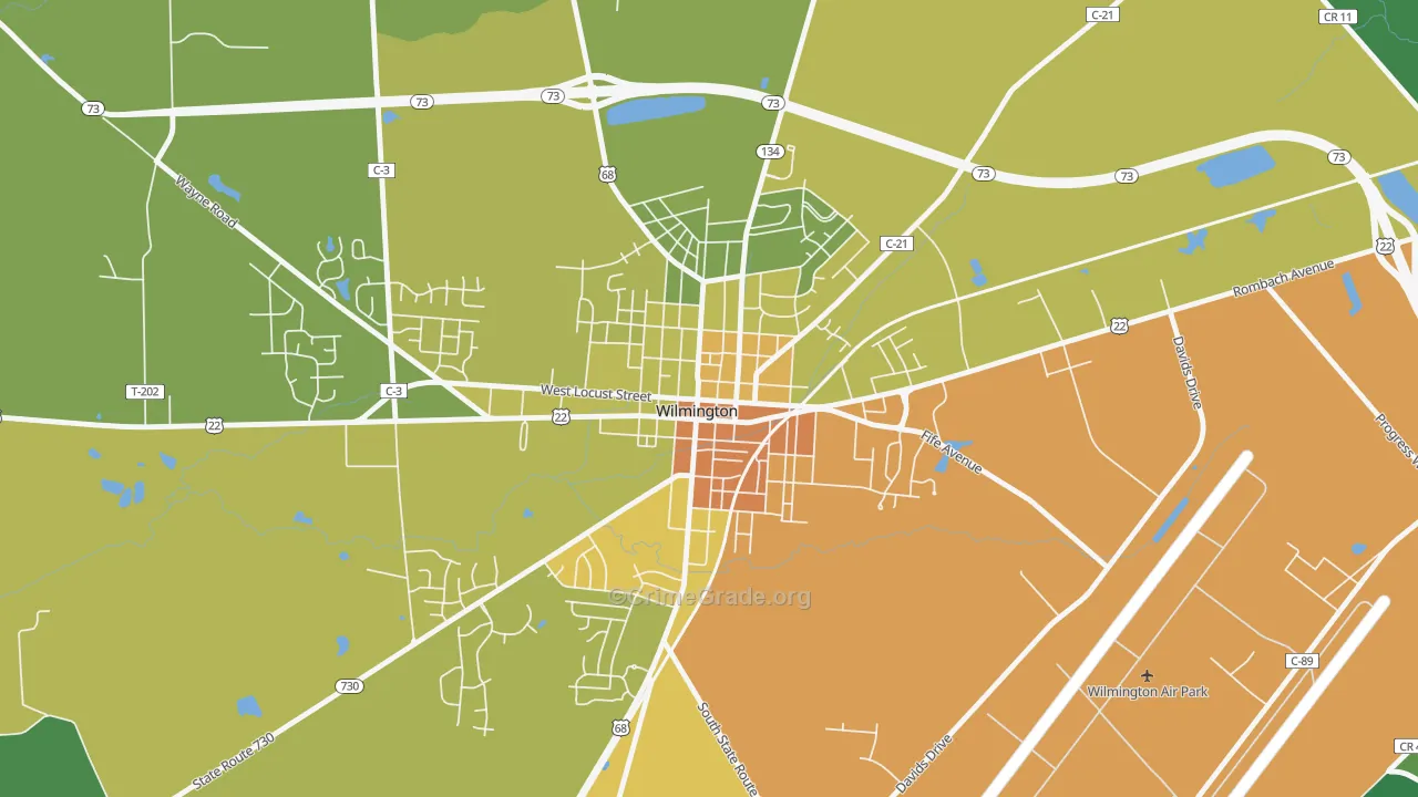 Wilmington Historic District, Wilmington, OH Map of Drug-Related Crime Rates